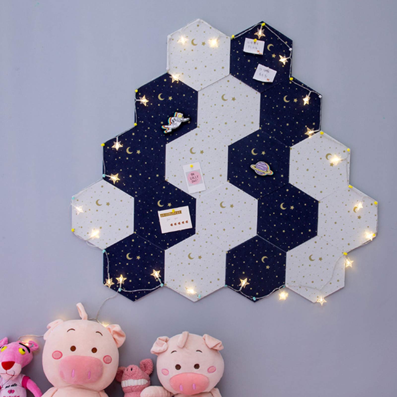 Hexagon Cork Bulletin Board Set - 3PCS Navy Adhesive Pin Boards for Girls Room Decor, Teen Bedroom & College Dorm Essentials - Perfect for Notes, Photos & DIY Wall Organization