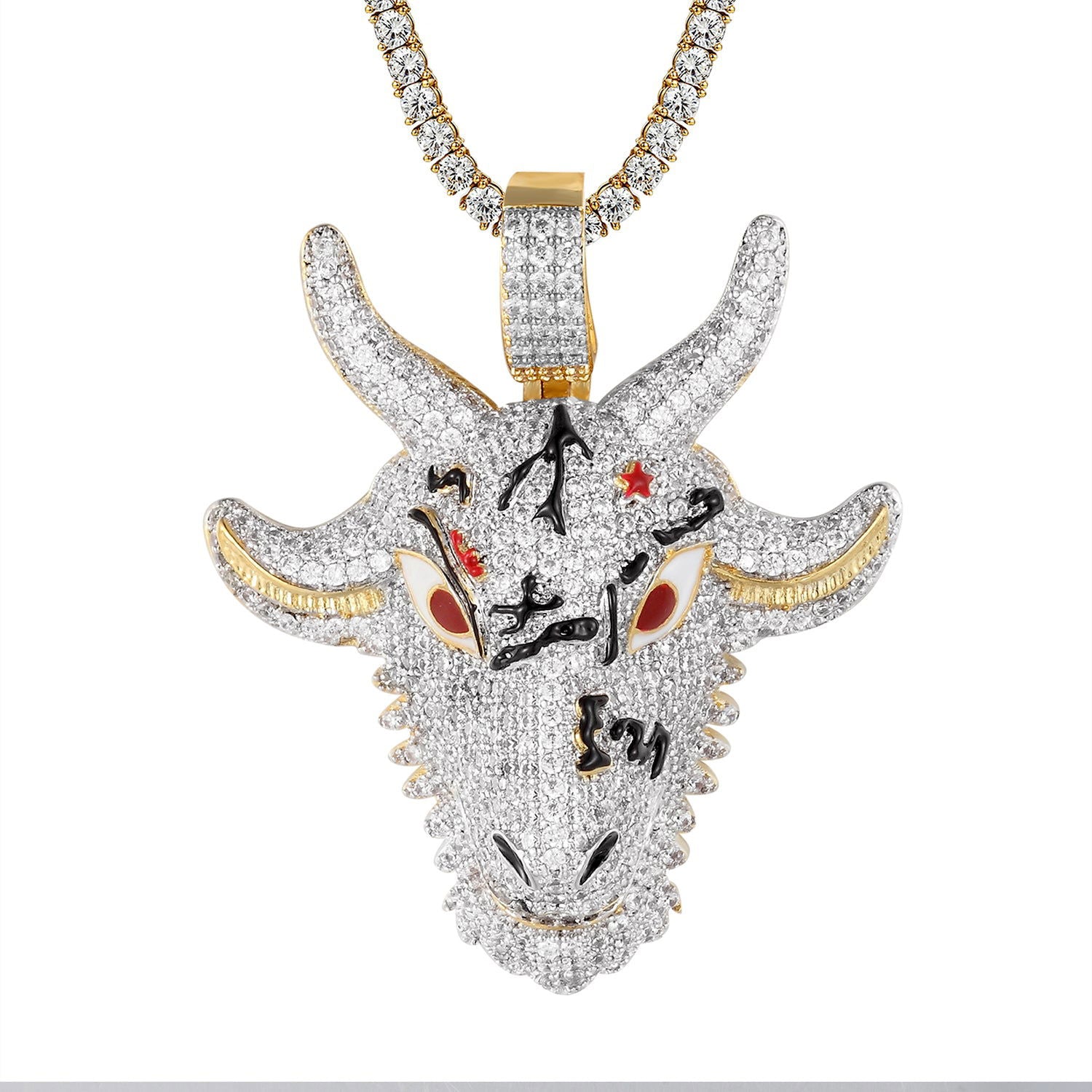 Men's Two-Tone Goat Animal Face Enamel Pendant Necklace - Unique Custom Jewelry for Casual & Formal Wear