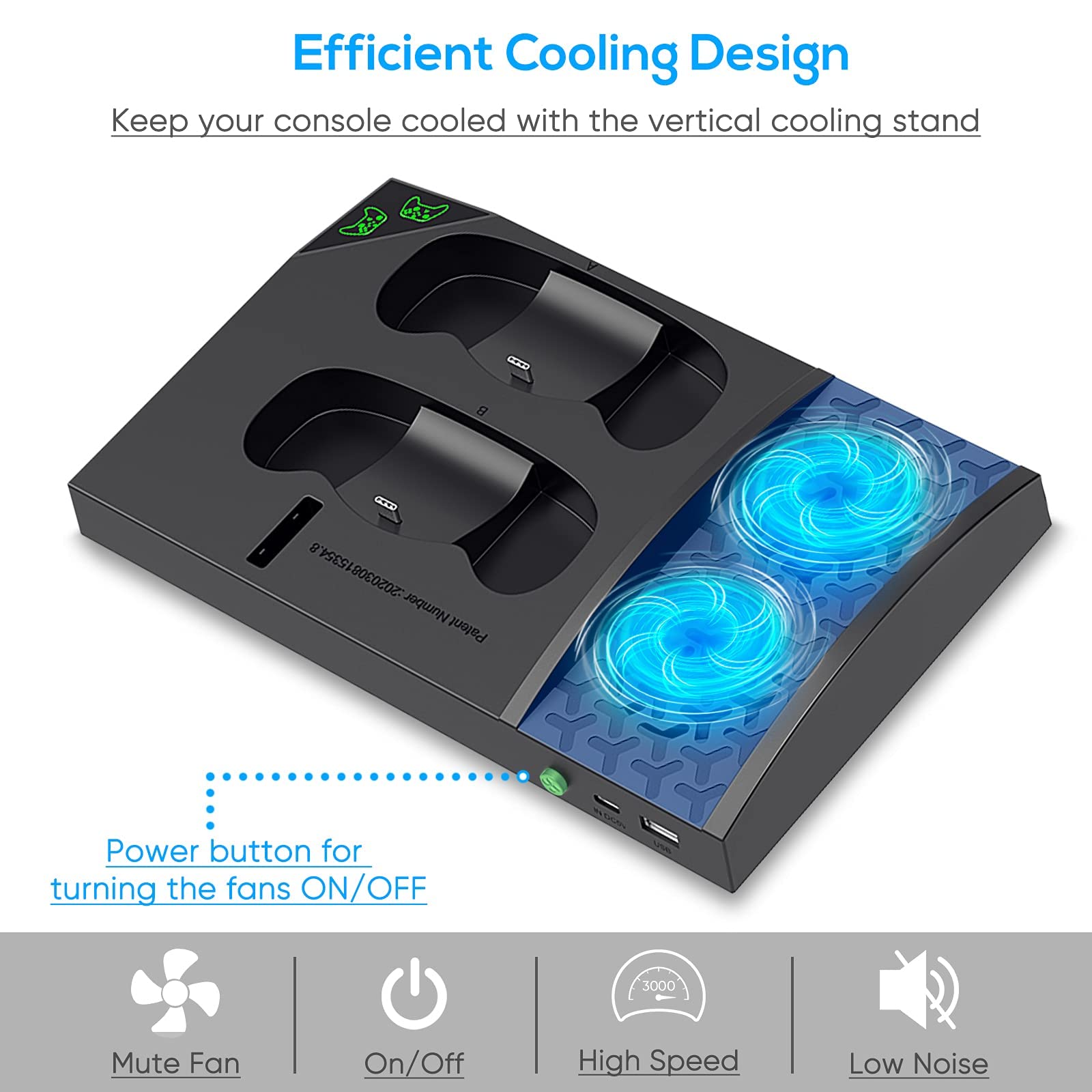 YUANHOT Xbox Series S Cooling Fan Stand with 4-Pack 1400mAh Rechargeable Batteries - Vertical Charging Dock Station with Controller Charger Port & Cooling System for XSS - Black - Perfect for Gaming Marathons & Overheating Protection