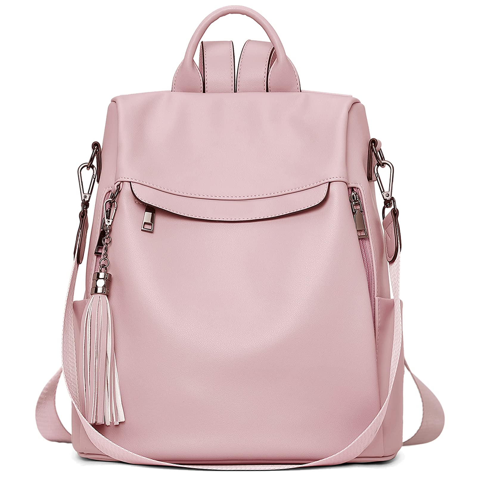 Leather Anti-Theft Travel Backpack for Women - Pink Fashion Shoulder Bag for Work & Travel
