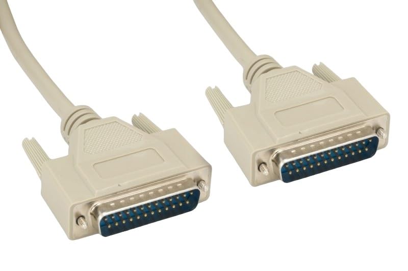 Shielded RS232 Serial Cable DB25 Male to DB25 Male - 3/6/10/15/25/50/100 FT Length Options - Durable Molded Beige Design for Industrial Equipment, POS Systems & Legacy Computer Connections