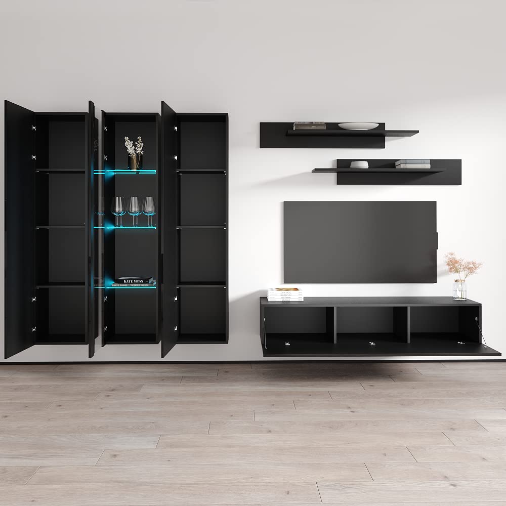 Modern Floating TV Stand with Storage & LED Lights - Wall-Mounted Entertainment Center Console for Bedroom & Living Room - Meble Furniture Fly C4 30TV Stand - Perfect for Small Spaces, Apartments & Home Theater Setup