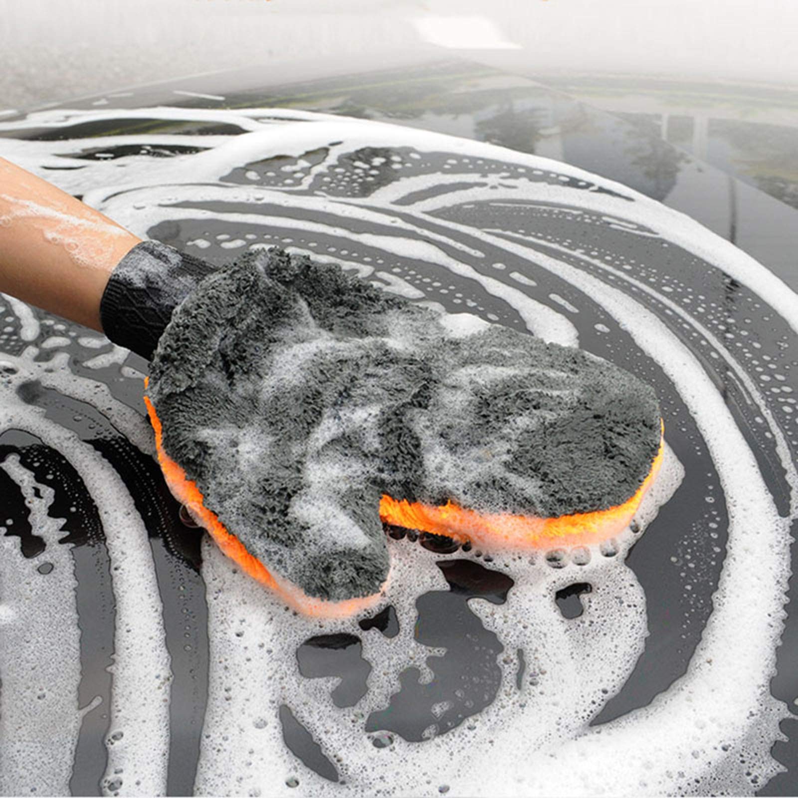 1Pc Thick Microfiber Car Wash Gloves - Strong Absorbent Brush for Car & Motorcycle Cleaning, Detailing Tool Towel for Effortless Vehicle Maintenance