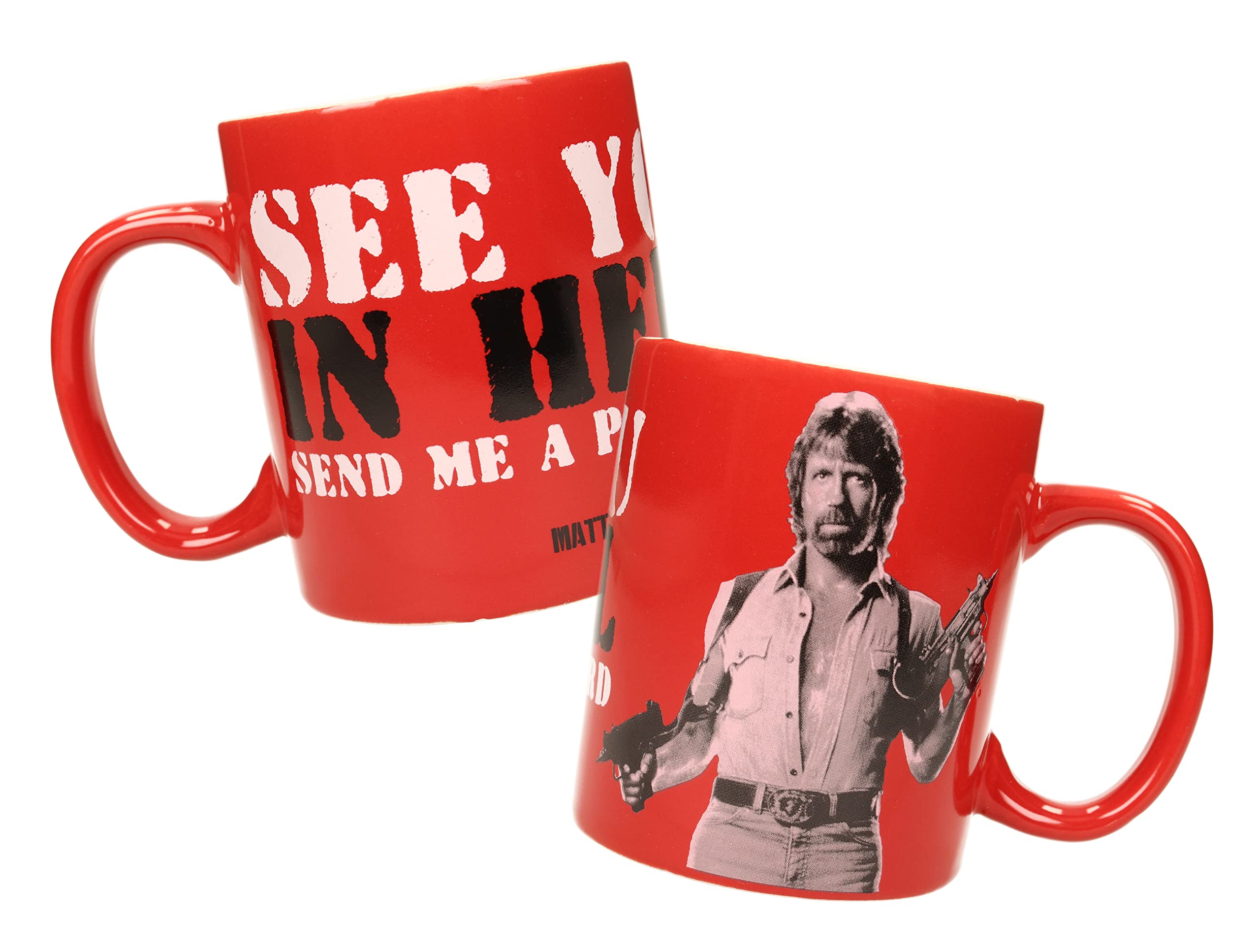 Chuck Norris Funny Coffee Mug - 'See You in Hell' Novelty Ceramic Cup - Perfect for Office Gifts, Man Cave Decor & Coffee Lovers