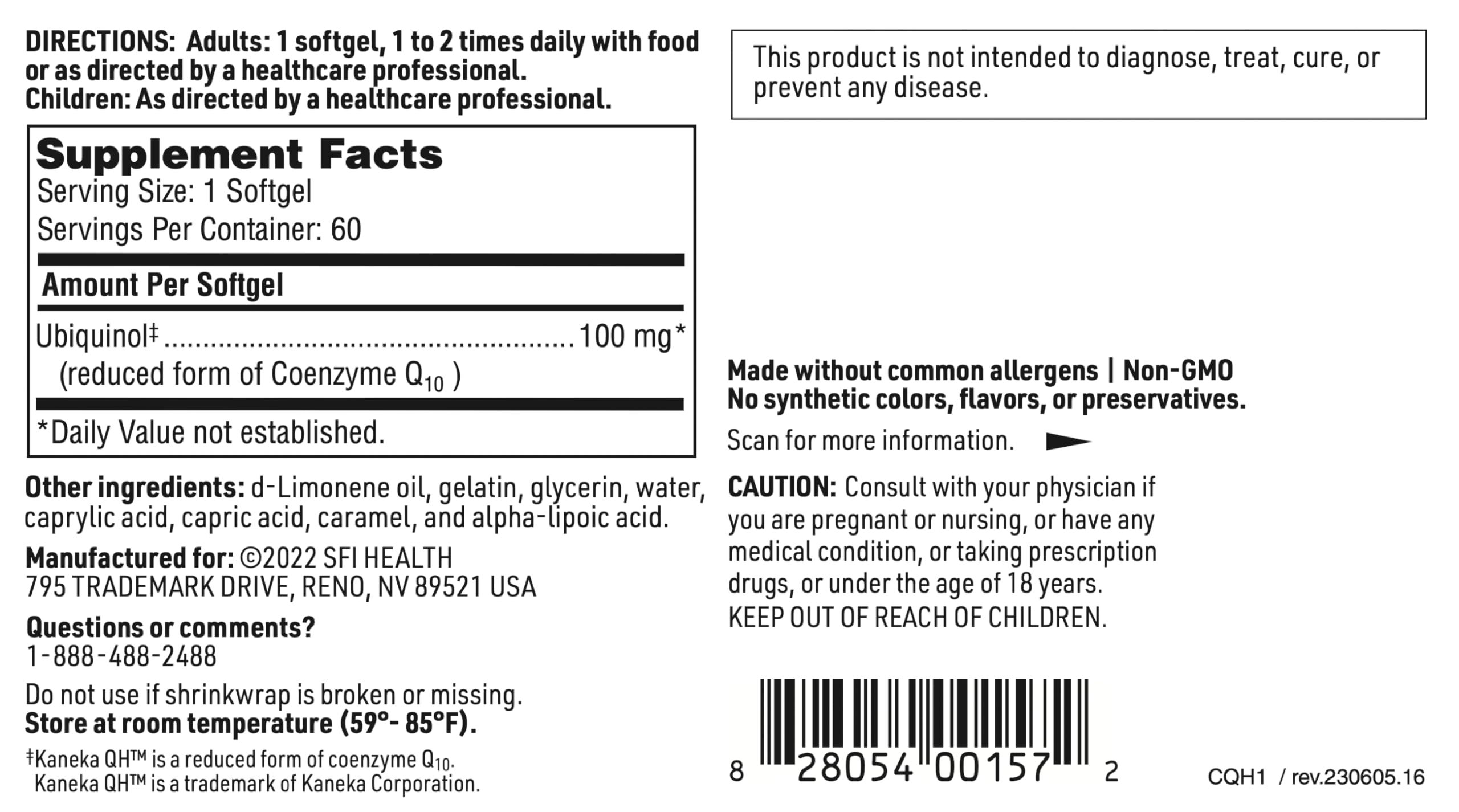 Klaire Labs CoQH - 100mg Hypoallergenic Ubiquinol CoQ10 Supplement with D-Limonene Oil for Mitochondrial & Heart Health - 60 Softgels - Supports Energy, Antioxidant Protection & Cellular Function - Perfect for Active Lifestyles & Wellness Routines