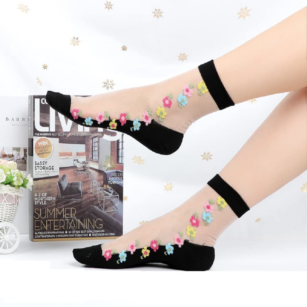 Benefeet Women's Cute Sheer Lace Mesh Socks - Ultra Thin Transparent Nylon Crew Dress Socks for Women & Girls - Perfect for Flats, Heels & Office Wear