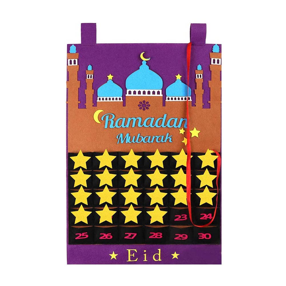 AIZHIYI Purple Ramadan Felt Calendar Countdown - Islamic Eid Mubarak Decor for Home & Mosque - Perfect for Muslim Holiday Countdown & Gift Giving