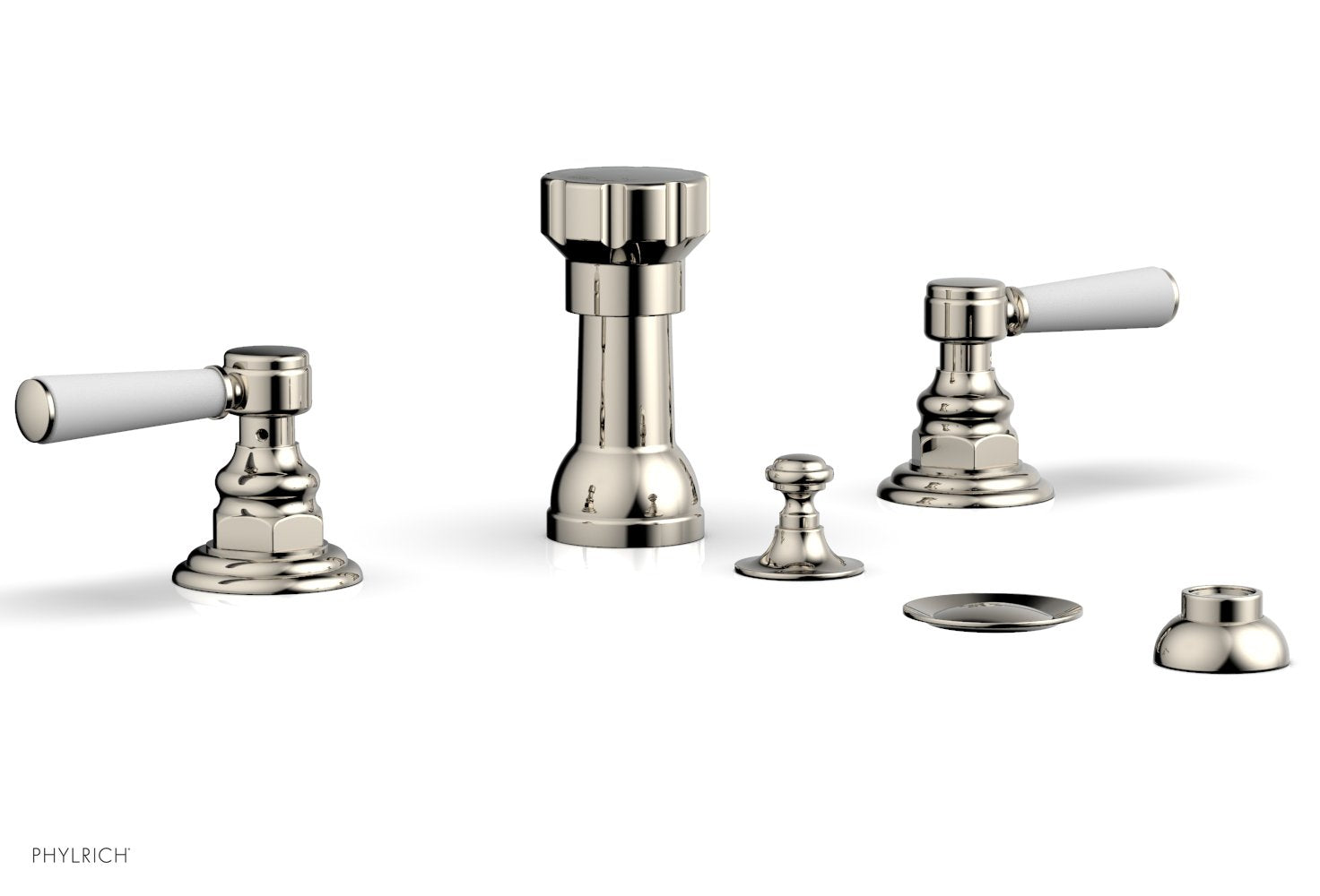 Premium HENRI 4-Hole Bidet Faucet Set with Satin White Lever Handles (Model 161/61) - Perfect for Bathroom Renovation & Modern Toilet Upgrades