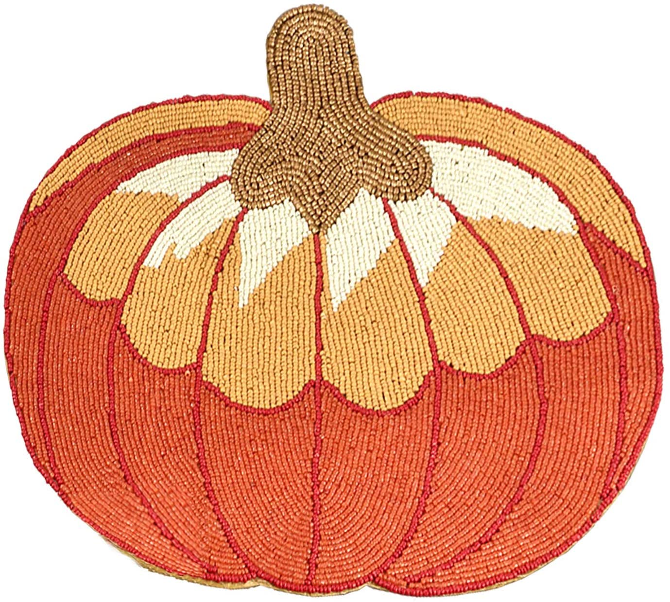 Fennco Styles Contemporary Beaded Pumpkins 14x14 Inch Placemats - Set of 2 Orange Thanksgiving Table Mats for Dinner, Fall Decor, Family Gatherings & Holiday Home Decor | Perfect for Autumn Tablescapes, Harvest Parties & Cozy Dining Settings