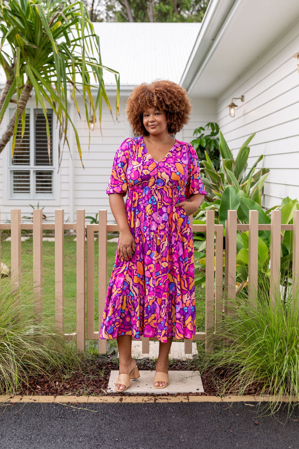 Kasey Rainbow Ruby Billie Dress - Elegant Women's Floral Midi Dress for Casual Wear, Date Nights & Special Occasions