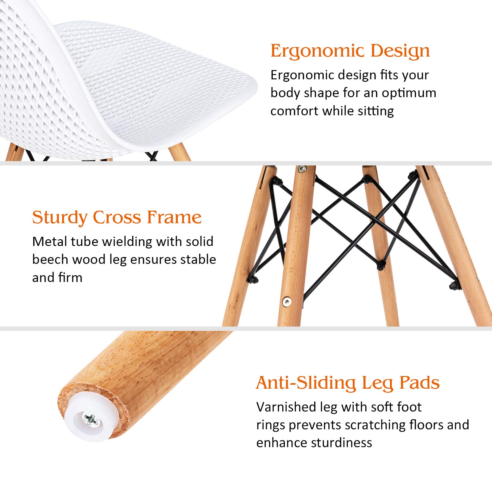 Giantex Set of 4 Modern Dining Chairs - Indoor/Outdoor Shell PP Lounge Side Chairs with Breathable Mesh Design & Sturdy Beech Wood Legs, Tulip-Style Leisure Chairs for Kitchen, Dining Room, Patio, or Office - White
