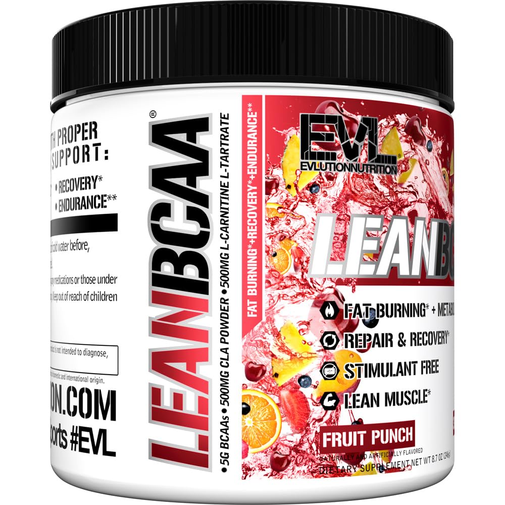 EVLution Nutrition Lean BCAA Powder 246g - Strawberry Lemonade Flavor for Muscle Recovery & Endurance | Pre & Post Workout Supplement for Athletes & Fitness Enthusiasts