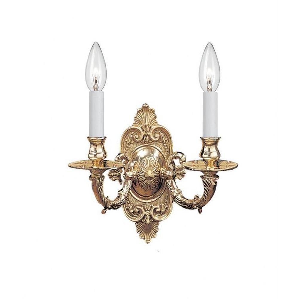 Traditional 2-Light Candle Wall Sconce in Polished Brass - Vintage Home Decor for Living Room, Bedroom & Dining Room Lighting