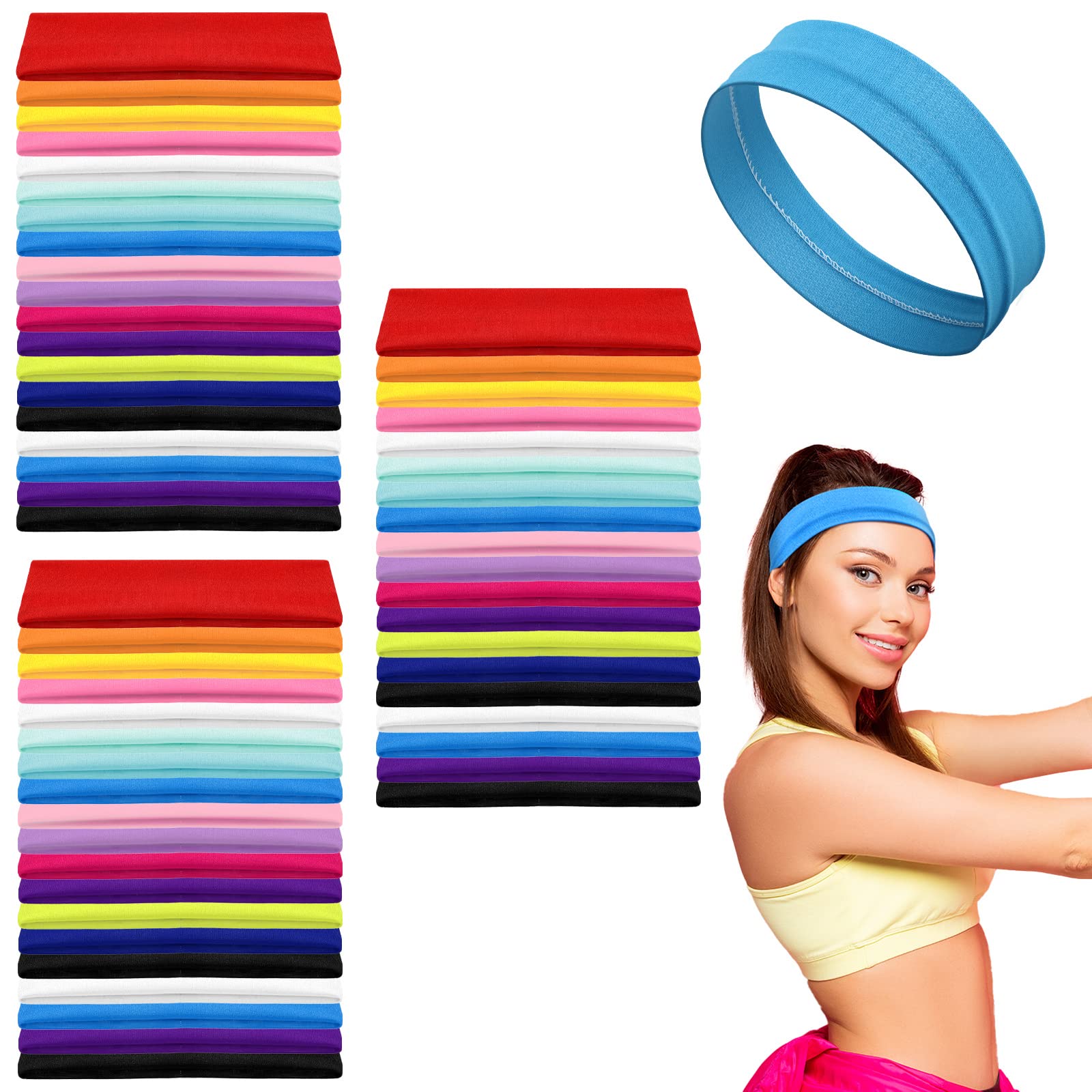 60 Pcs Stretchy Yoga Headbands for Women - Soft Elastic Polyester Non-Slip Hair Wraps & Sweatbands - 16 Colors for Sports, Pilates, Running, Gym & Workout - Perfect for Active Lifestyles & Fitness Enthusiasts