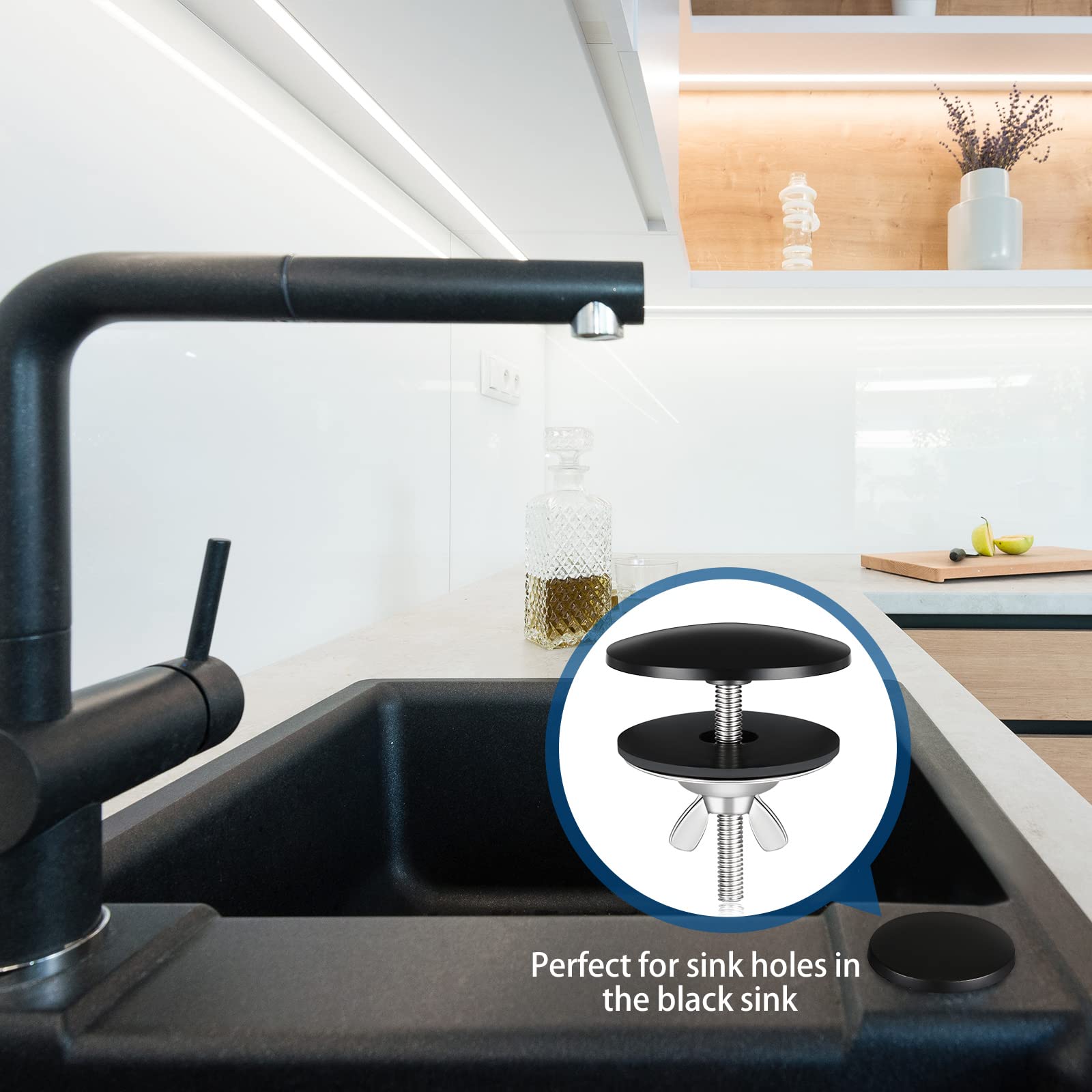 LEIFIDE 2-Pack 2 Inch Stainless Steel Kitchen Sink Hole Cover - Black Faucet Hole Cover Plate, Sink Tap Stopper & Blanking Metal Plug for Bathroom, RV & Outdoor Kitchen Use