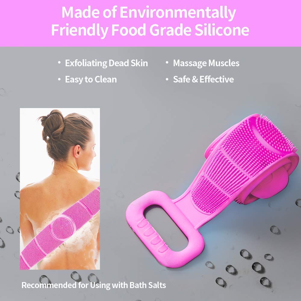 Milindi Silicone Back Scrubber (2-Pack) - Exfoliating Body Washer with Handle, Soft Shower Scrub Pad for Deep Cleansing - Perfect for Bath, Shower & Spa Relaxation