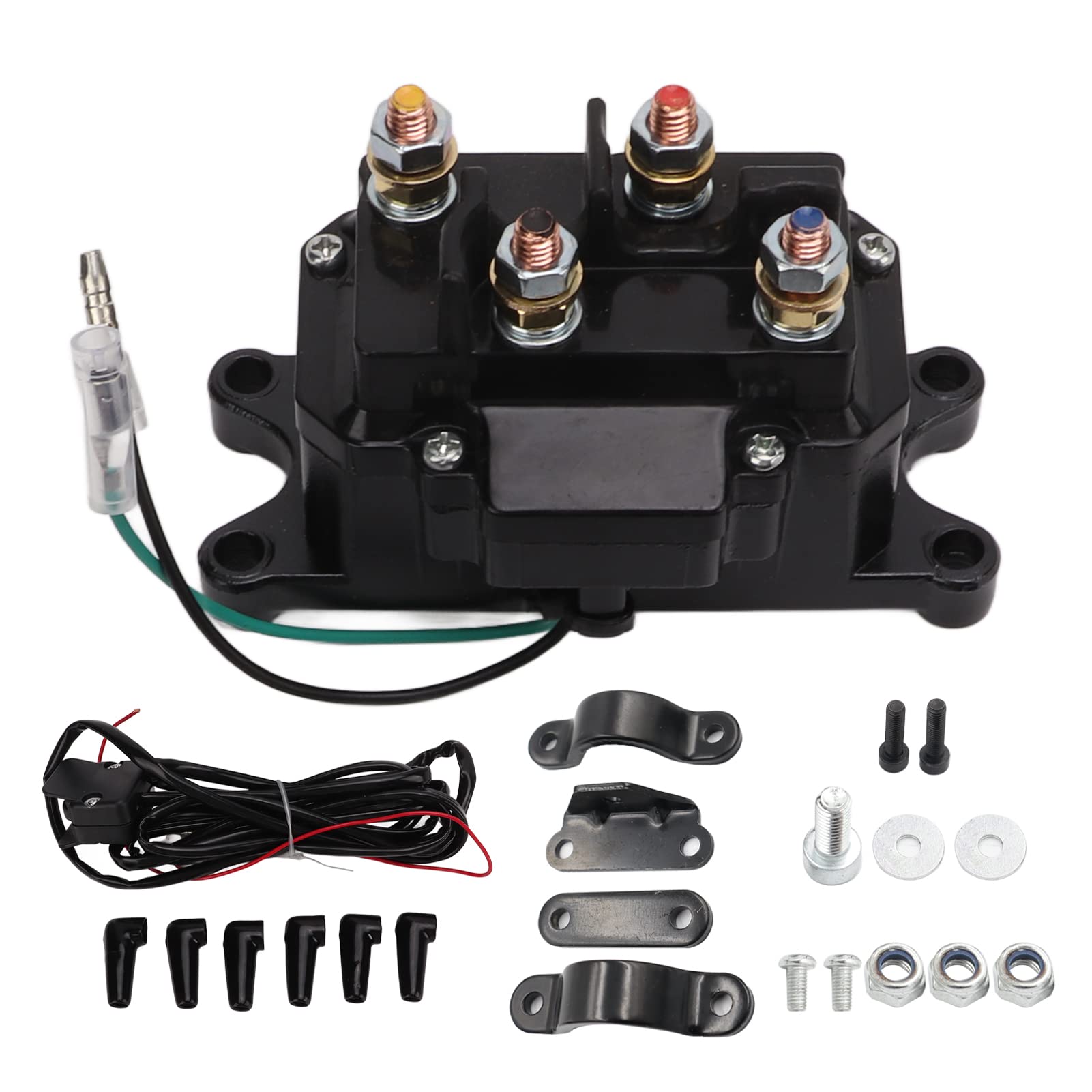 UTV ATV Pickup Truck Electric Winch Solenoid Relay Contactor & Thumb Switch Combo 63070 - Heavy Duty Car Winch Solenoid for Off-Roading, Towing & Recovery