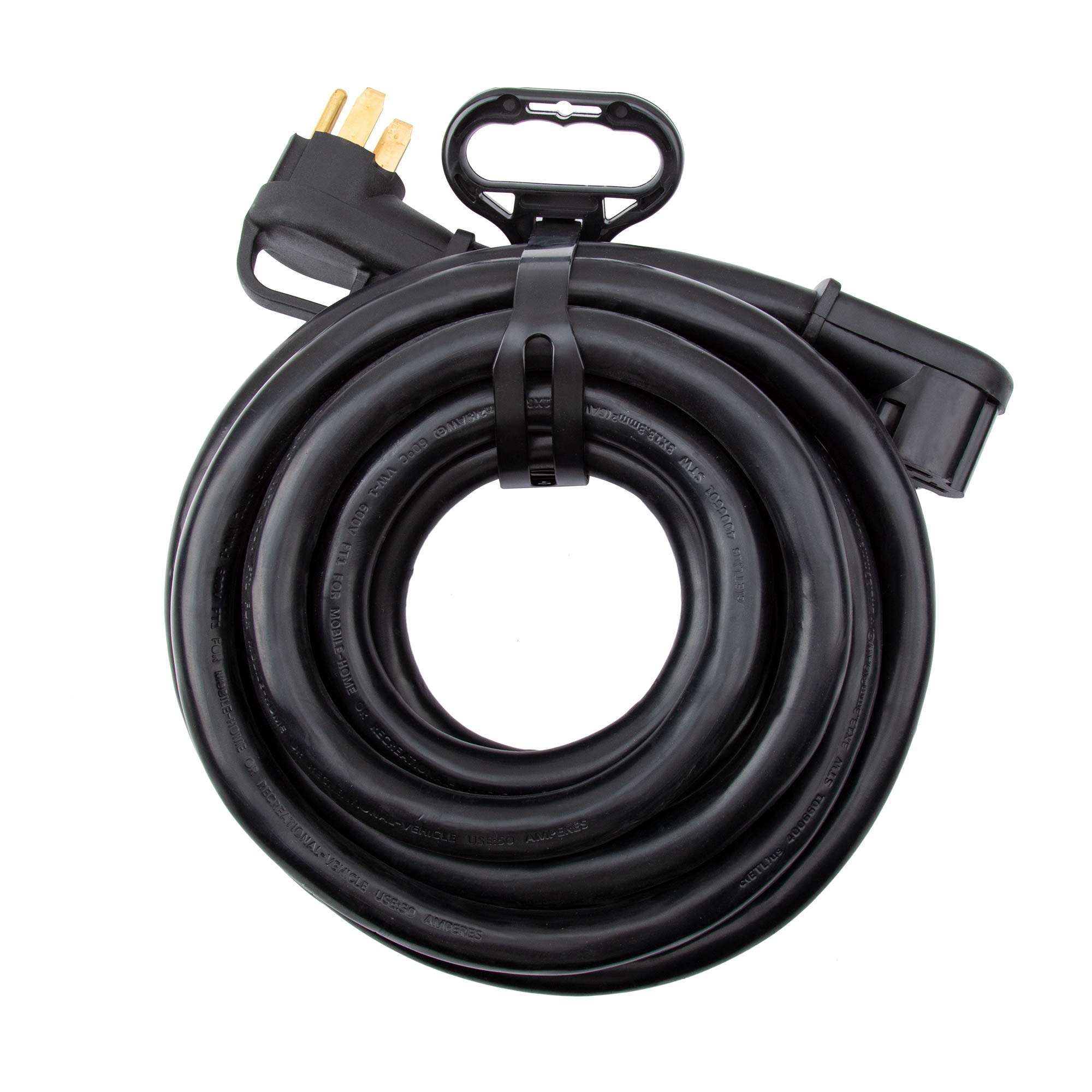 50 AMP RV Extension Cord 25 ft - Heavy Duty 6/8 AWG NEMA 14-50P to 14-50R Cable with Easy-Grip Handles | Compatible with Tesla Charger, EV Charger & J1772 Charger | Ideal for Camping, RV Parks & Home EV Charging Stations