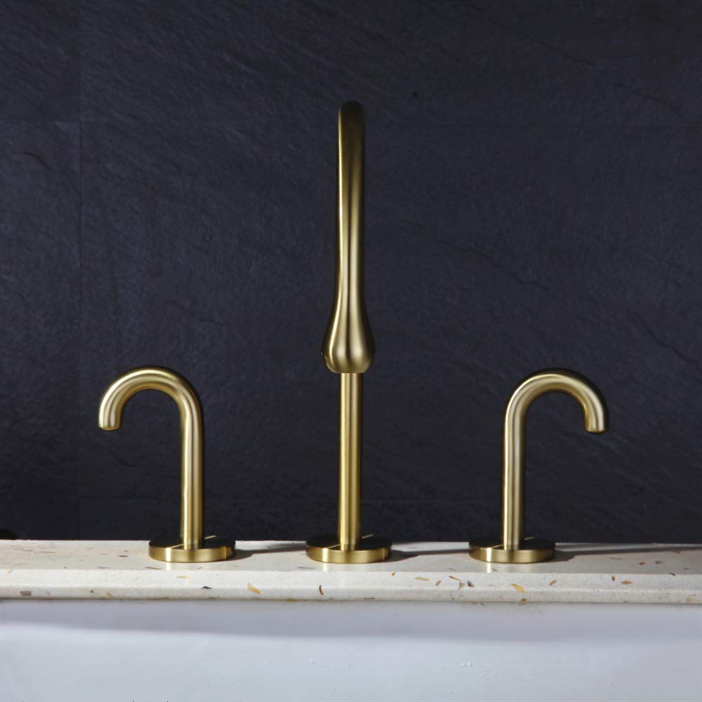 8 Inch Widespread Bathroom Faucet - 2 Handle Deck Mount Sink Faucet with 360° Swivel Spout - Brushed Gold Finish - Perfect for Modern Bathroom Vanities & Powder Rooms