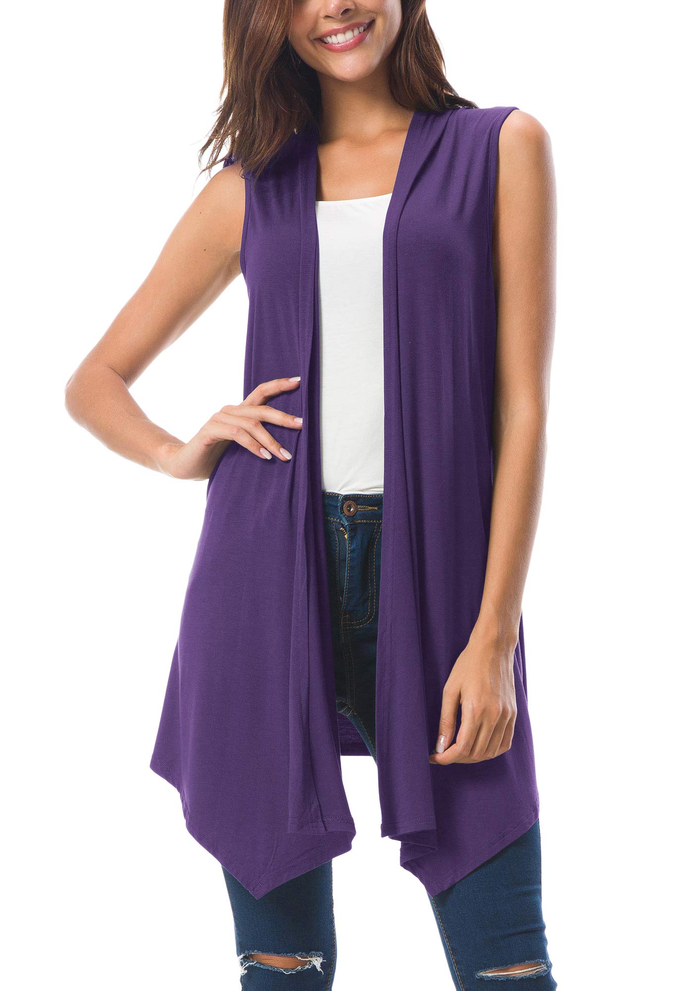 Urban CoCo Women's Lightweight Sleeveless Open Front Cardigan Vest - Summer Cool Cover-Up for Beach, Office & Casual Outings