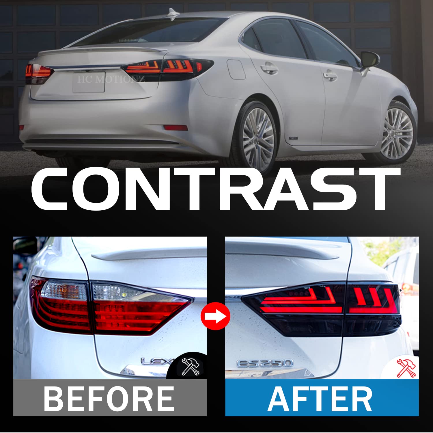 HCMOTIONZ LED Tail Lights Assembly for Lexus ES350 ES300h 2013-2018 - Dynamic Turn Signal Brake Light with Startup Animation | Rear Lamps Replacement | Enhanced Nighttime Visibility & Style Upgrade