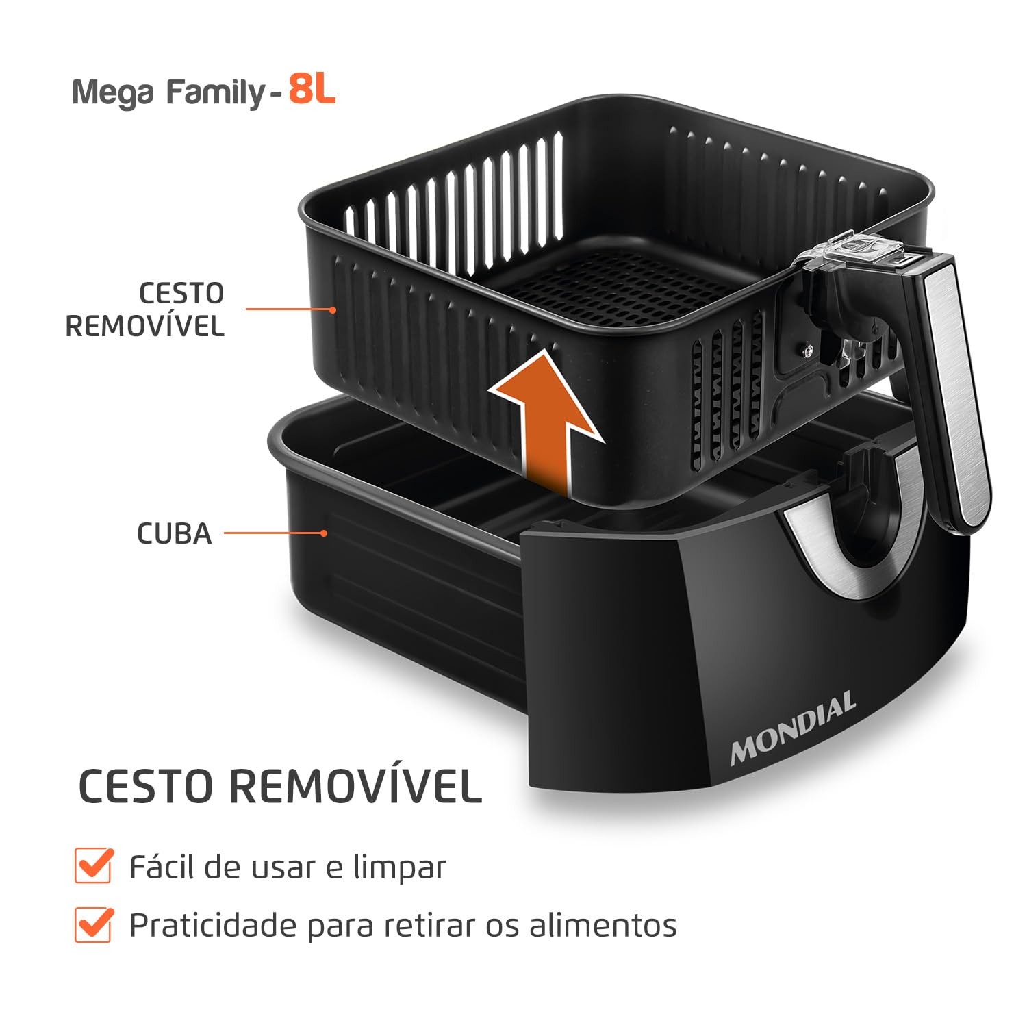 Mondial 8L Air Fryer Oil Free Cooker, 1900W, 110V, Black/Stainless Steel (AFN-80-BI) - Healthy Frying for Family Meals, Snacks & Party Foods