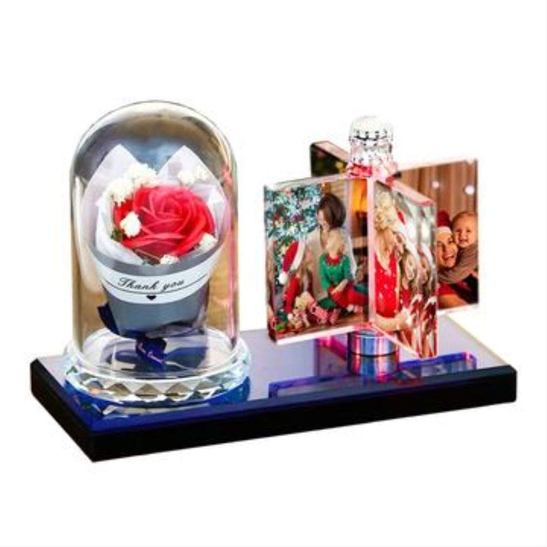 Personalized 3D LED Rose Lamp with Custom Photo - Romantic Crystal Bear Night Light for Valentine's Day, Birthday, Christmas | Perfect Gift for Wife, Girlfriend, Mom, Dad | Bedroom Decor, Anniversary Present, Wedding Gift Idea