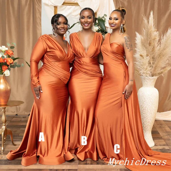 Elegant Orange Bridesmaid Dresses - Stretch Satin Multiway Wedding Guest Dress for Bridal Party, Formal Events & Special Occasions