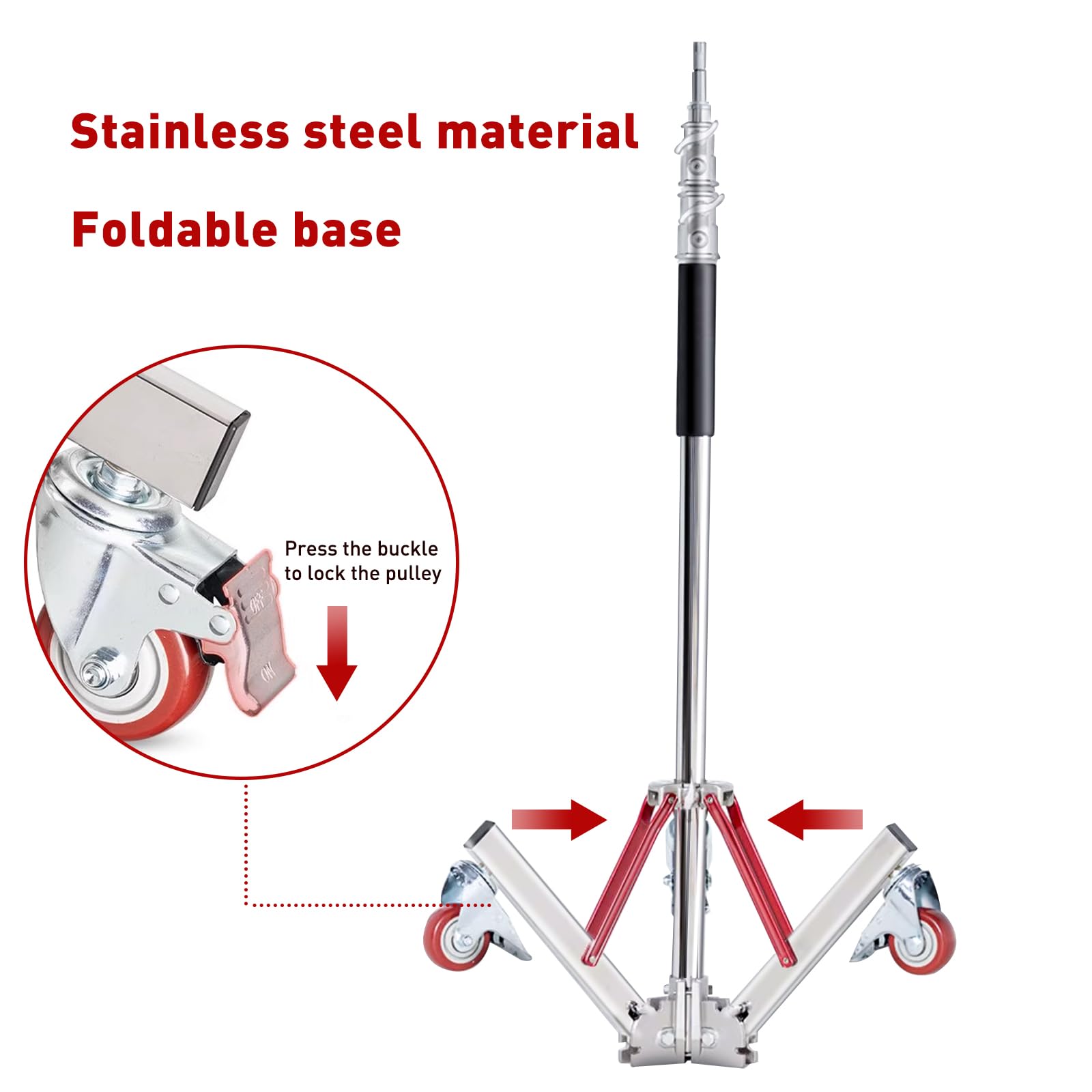 Heavy Duty Light Stand with Wheels - 10ft Adjustable Stainless Steel Tripod for Studio Softbox, Monolight, Reflector | Professional Photography, Video Lighting Equipment for Indoor & Outdoor Shoots