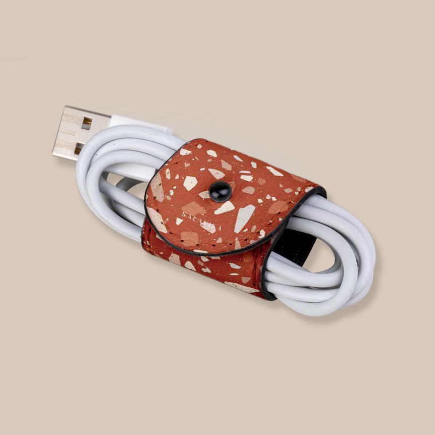 Orange Terrazzo Eco-Friendly Cord Wrap - Sustainable Cable Organizer for Home & Office Desks, DIY Projects, and Tech Accessories