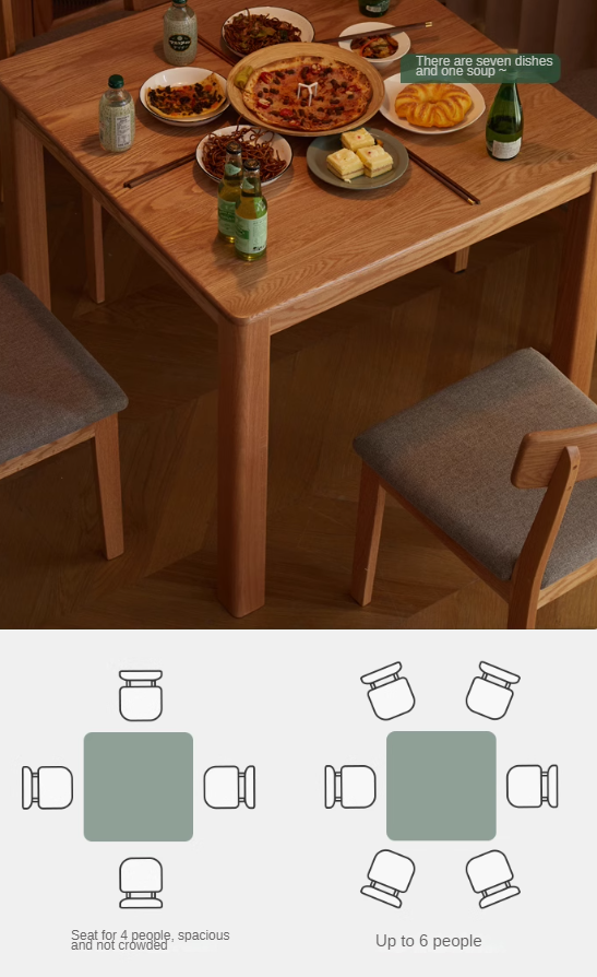Solid Oak Wood Modern Square Dining Table - Perfect for Small Spaces, Apartments & Contemporary Home Decor