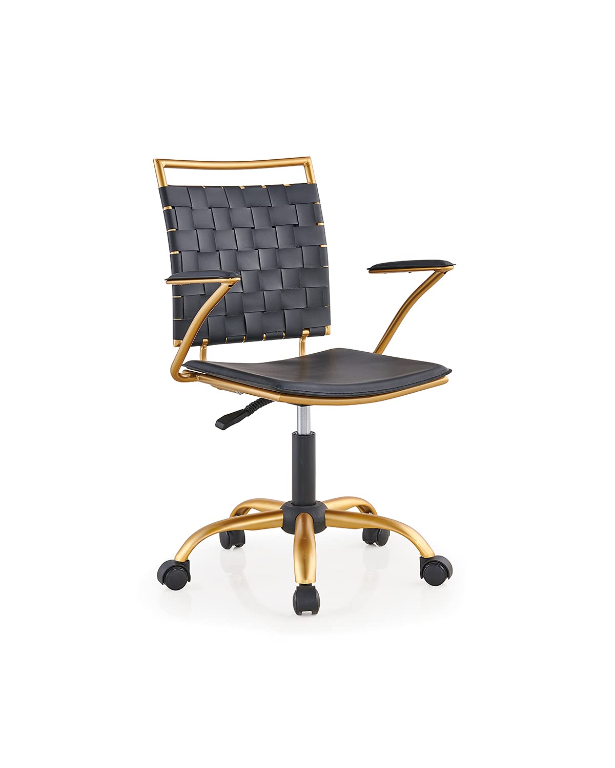 Luxury Modern Gold Office Chair with Wheels & Arms - Ergonomic Rolling Desk Chair for Home & Office Workspace - White & Gold Computer Chair (Model 3013-GD-BLACK) - Perfect for Executive Desks, Gaming Setups & Professional Workspaces