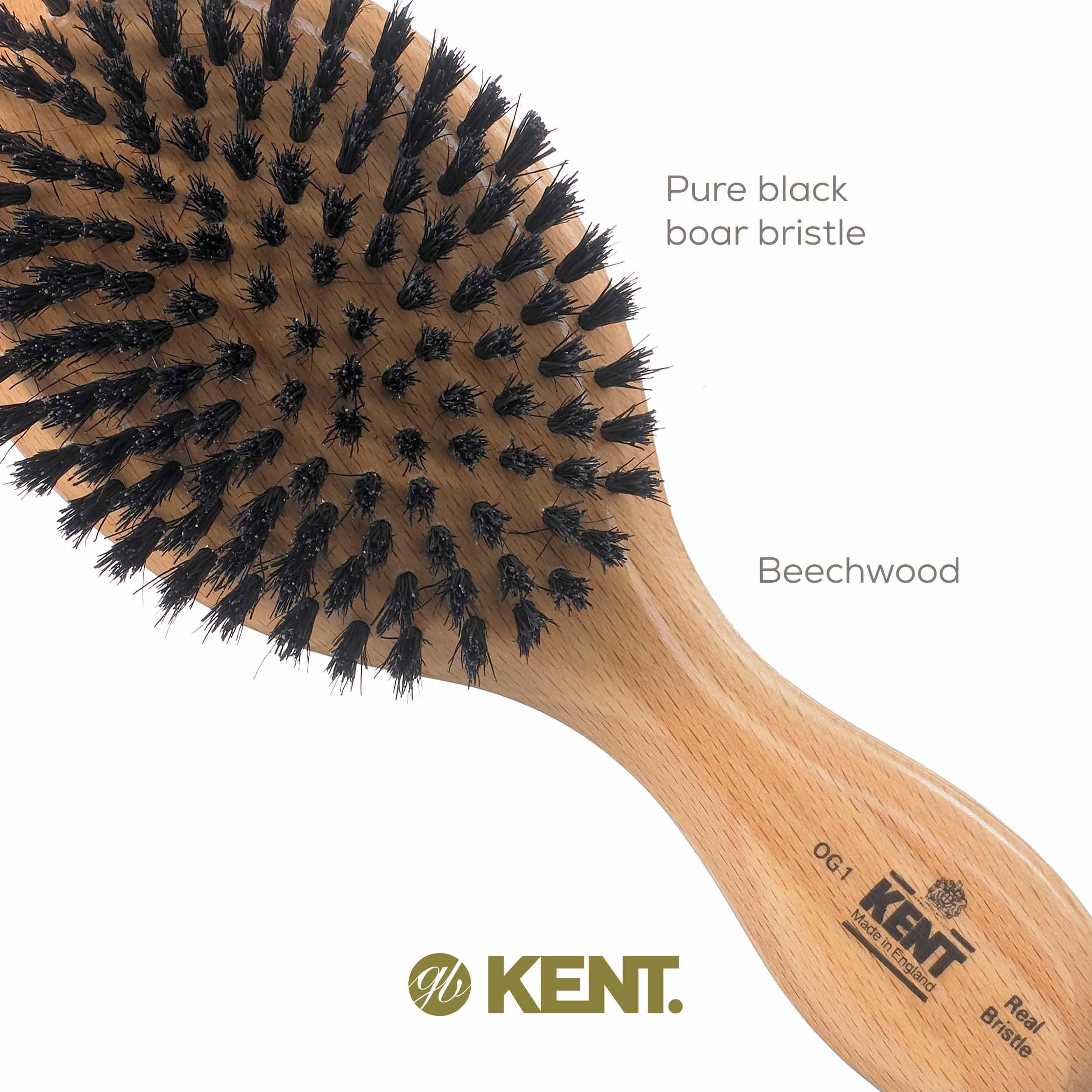 Kent OG1 Boar Bristle Hair & Beard Brush for Men - Grooming & Scalp Care at Home