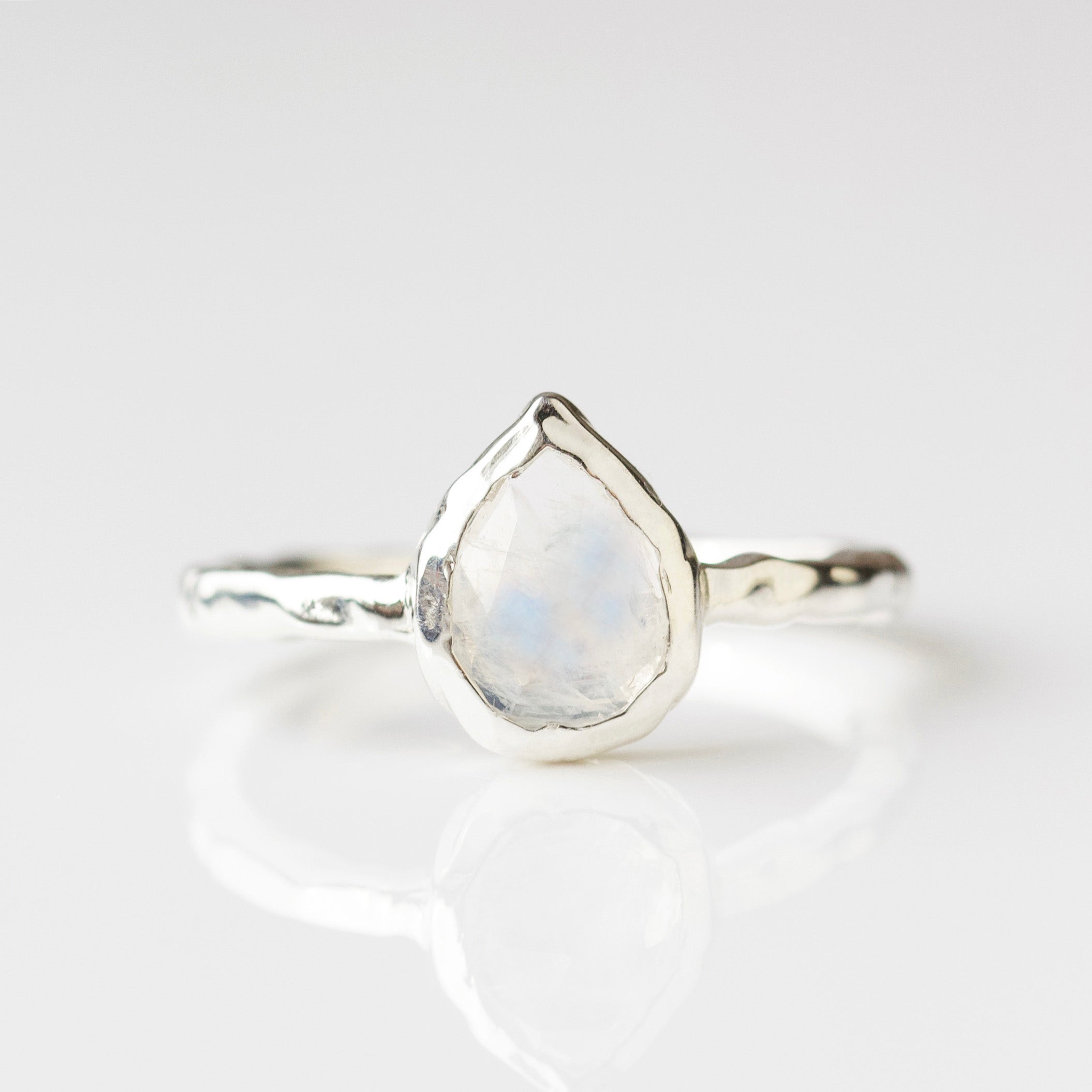 Gracie Rainbow Moonstone Pear Molten Ring - Elegant Sterling Silver Jewelry for Women | Perfect for Weddings, Date Nights & Special Occasions