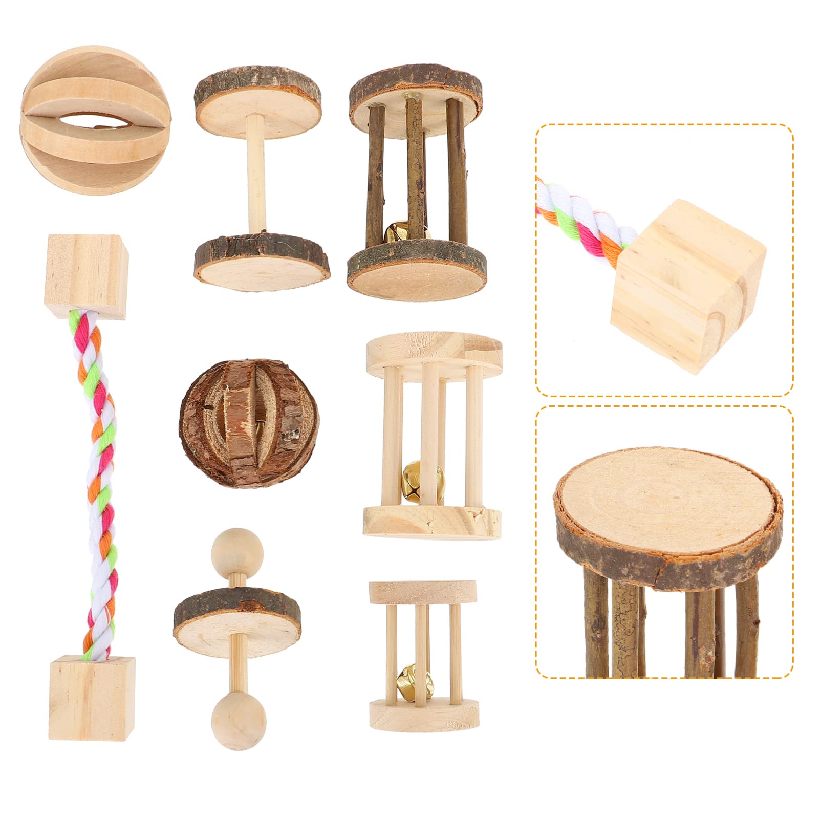 Balacoo 8PCS Natural Wood Hamster Chew Toys - Small Animal Teething Toys for Hamsters, Chinchillas & Rabbits - Wooden Play Hut & Running Cave for Pet Enrichment & Dental Health - Perfect for Cage Accessories & Playtime Fun