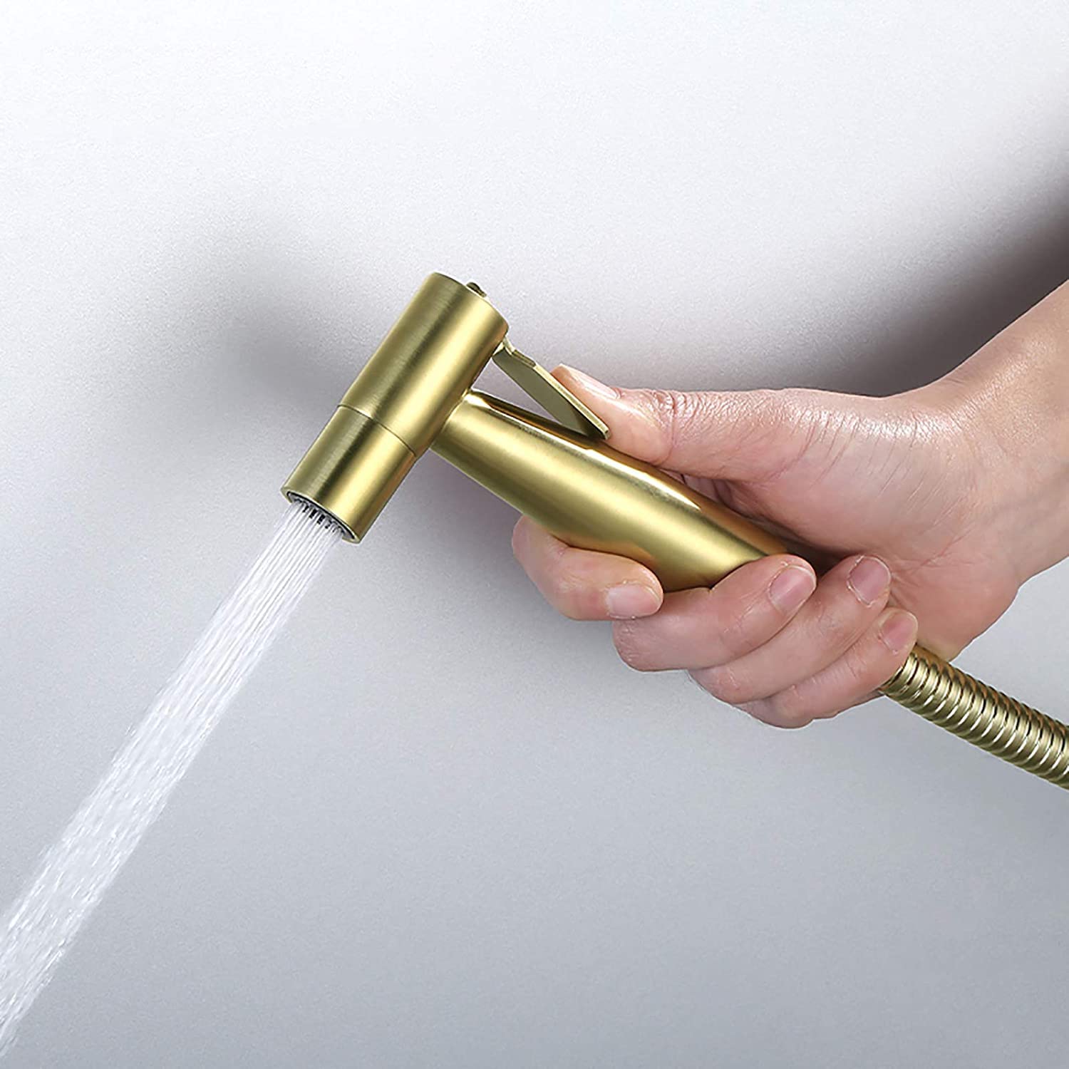 Premium Brass Handheld Toilet Sprayer Kit - Cold Water Wall Mounted Diaper Sprayer with Stainless Steel Hose & Angle Valve (Brushed Gold Finish) - Perfect for Cloth Diaper Cleaning, Baby Care & Bathroom Hygiene