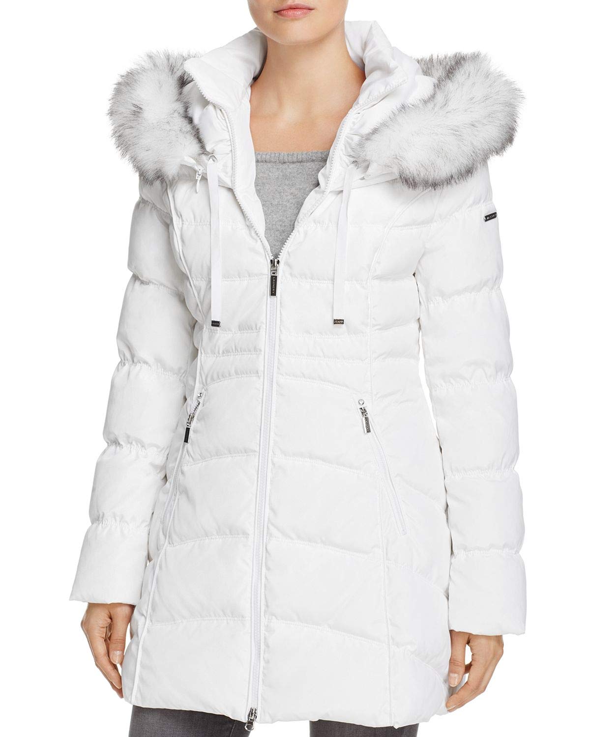LAUNDRY BY SHELLI SEGAL Women's Windbreaker Down Puffer Coat with Faux Fur Trim - Warm Winter Jacket for Outdoor Activities & Casual Wear