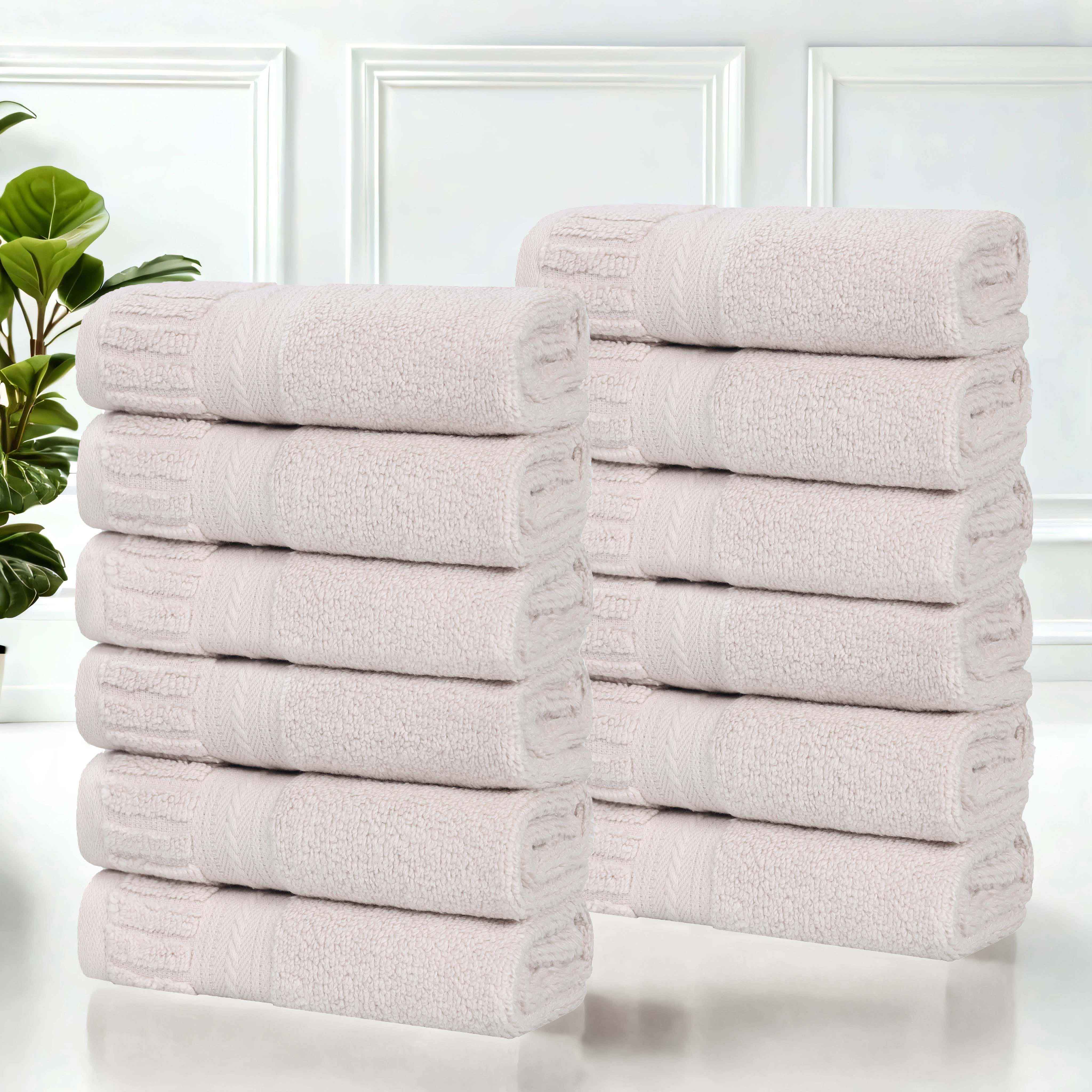 Premium Venice Zero Twist Cotton Medium Weight Face Towels - Soft & Absorbent, Set of 12 for Bathroom, Spa & Gym Use