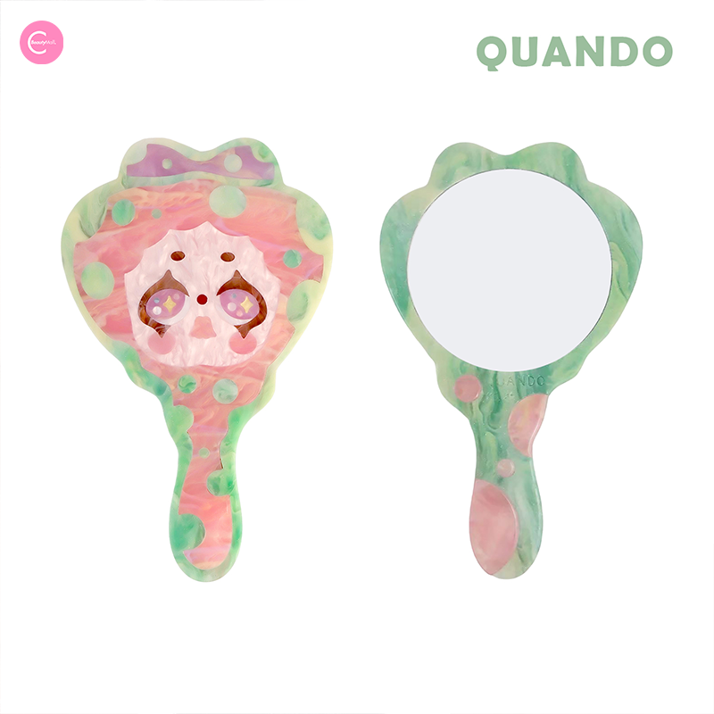 QUANDO Milky Handcrafted Portable Mirror - Compact Travel Makeup Mirror with LED Light, Perfect for Home, Travel, and Professional Makeup Artists