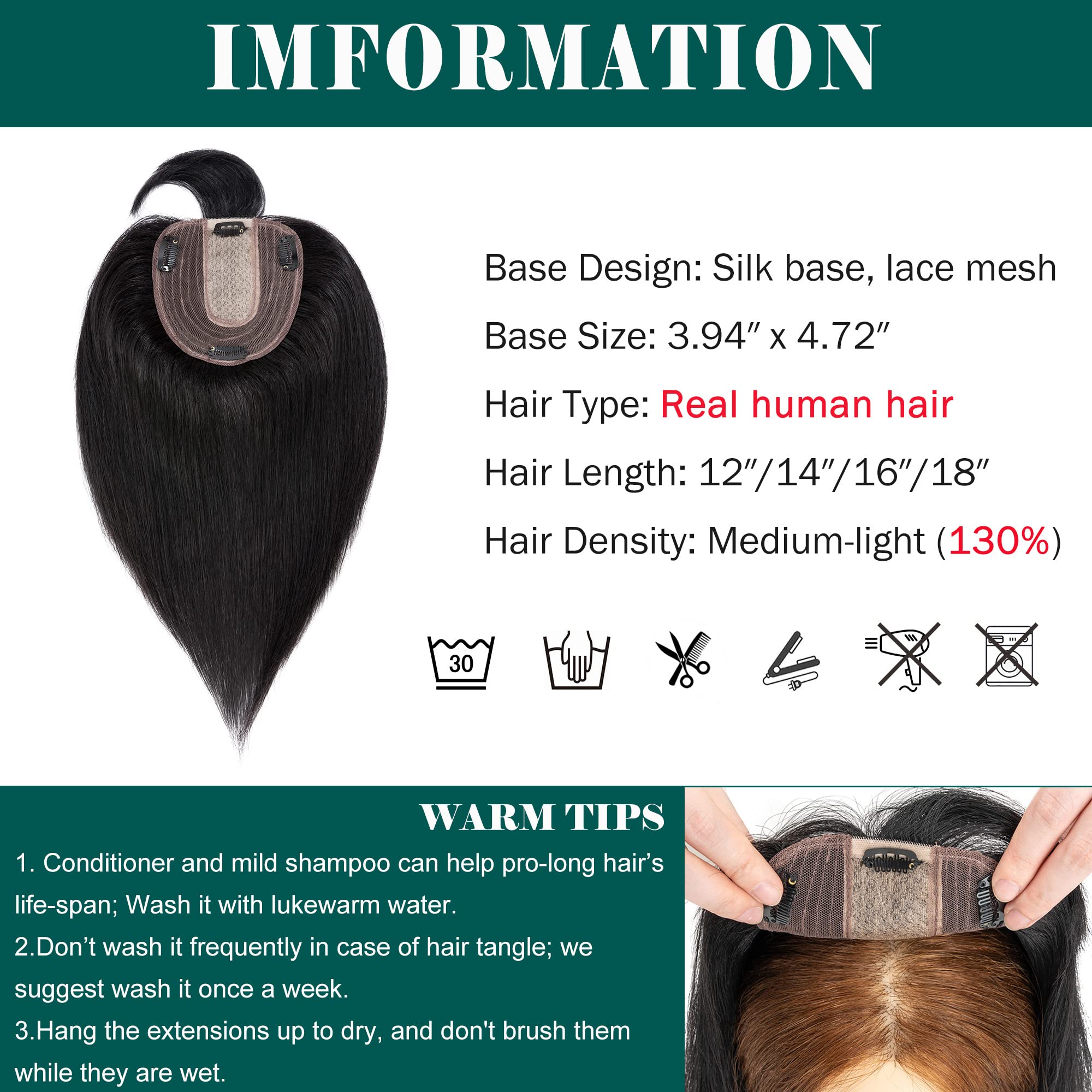 Premium 130% Density Human Hair Toppers with Bangs - Hand-Tied Silk Base Clip-In Hairpiece for Women with Thinning Hair | Natural Hair Loss Solution & Gray Coverage | 10 Inch 35g Jet Black | Perfect for Daily Wear, Special Occasions & Confidence Boosting Hairstyles
