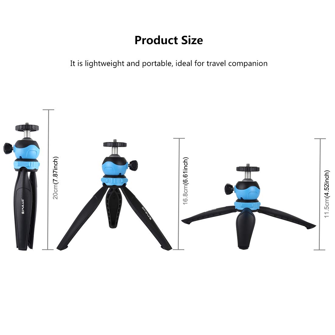 PULUZ Mini Desktop Tripod with 360° Ball Head - Compact Tabletop Tripod Stand for Smartphones, GoPro, DSLR Cameras - Perfect for Travel, Vlogging & Home Photography (Blue)