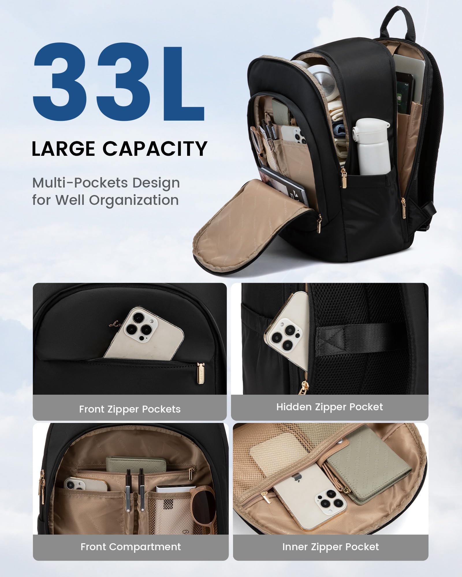 LOVEVOOK 17.3 Inch Laptop Backpack for Women - Stylish Business Backpack Purse with Large Capacity, Durable Work & Travel Computer Bag - Perfect Gift for Professionals & Students (Black) | Ideal for Office Commute, College Campus & Business Trips
