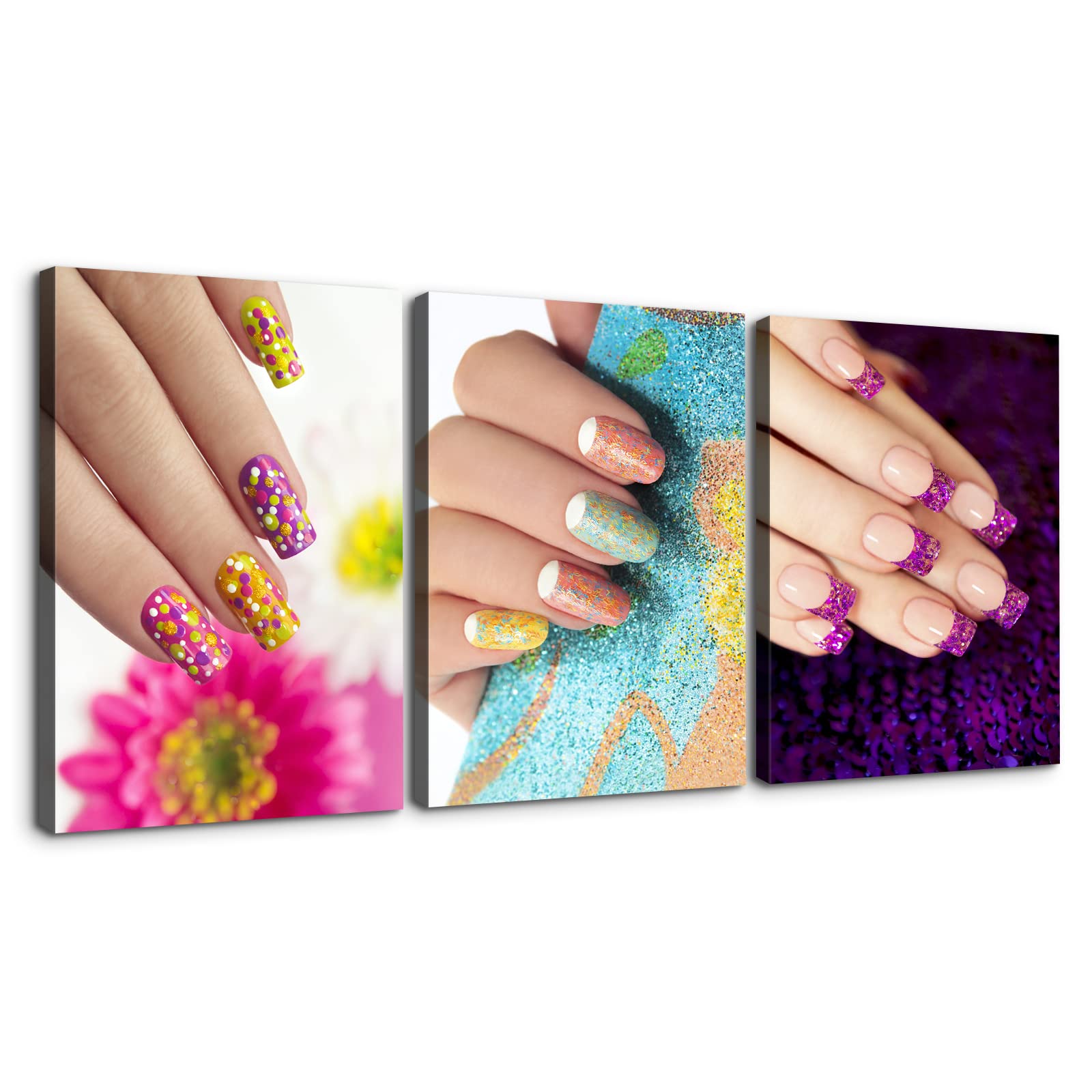 Denozer Salon Nail Room Wall Decor - 3 Panel Canvas Wall Art for Nail Studios, 32x48 Inch Ready-to-Hang Beauty Studio Decor - Perfect for Manicure Salons, Spa Rooms & Makeup Studios