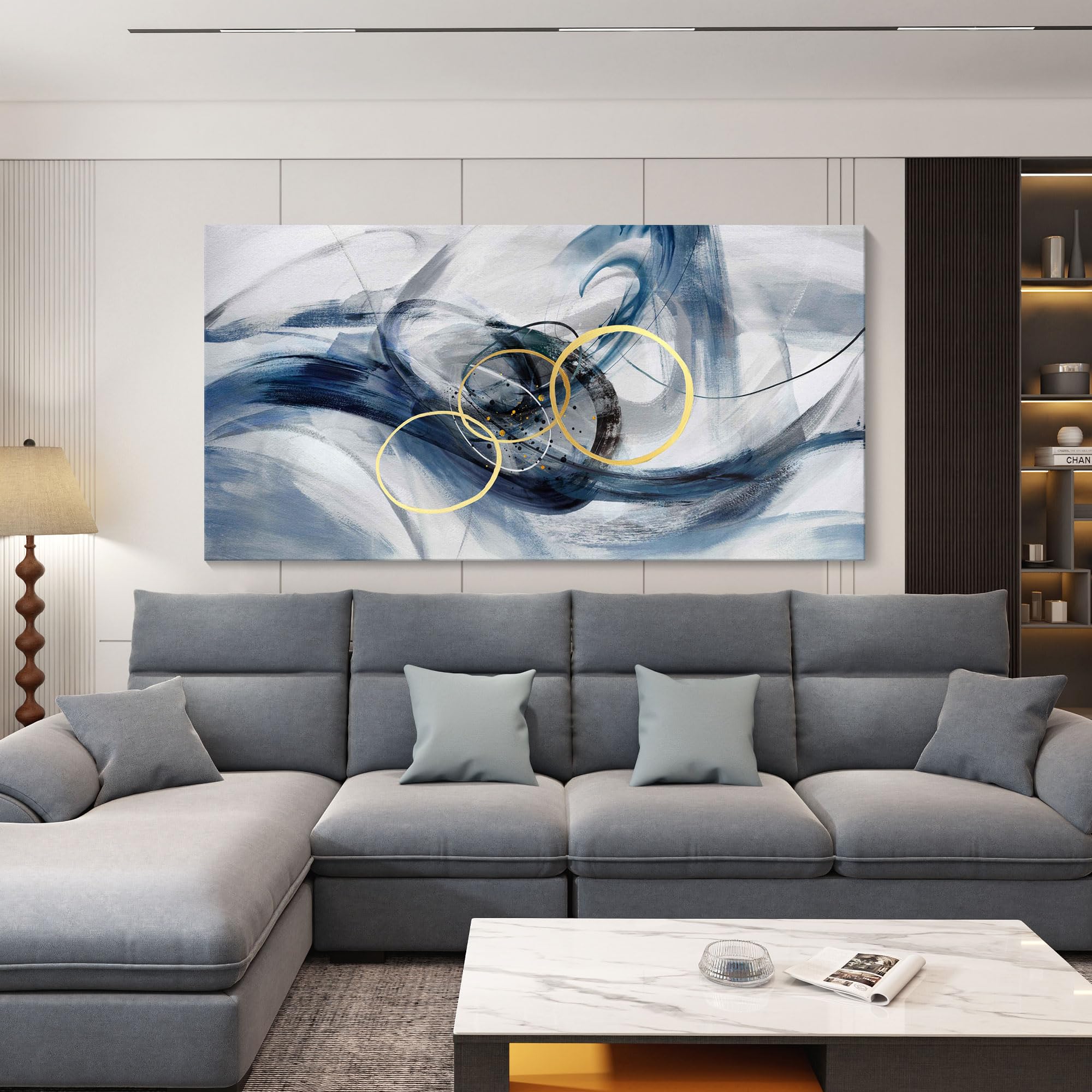 Abstract Canvas Wall Art - Large Gray Blue Gradient Painting for Living Room, Bedroom, Office, Bathroom & Kitchen Decor (29x58 Inches) | Modern Neutral Home Wall Decor for Stylish Interiors