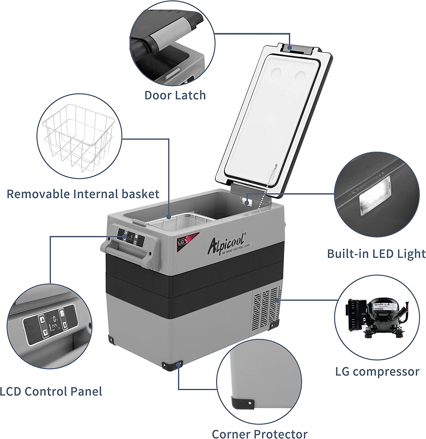 Alpicool LGCF55 Portable Dual Zone Car Fridge 12V/24V - 55 Quart Electric Cooler for Road Trips, Camping & Tailgating - Compact Freezer for Cars, Trucks & RVs
