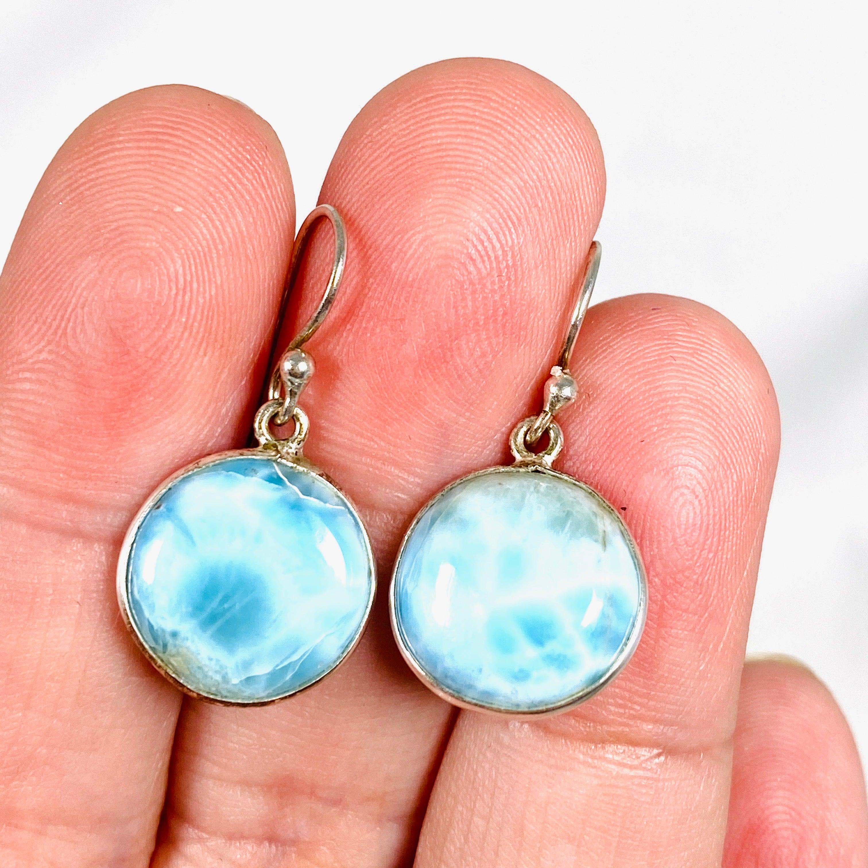 Larimar Round Earrings KEGJ995 - Natural Blue Gemstone Jewelry for Women - Perfect for Casual Wear, Parties & Gifts