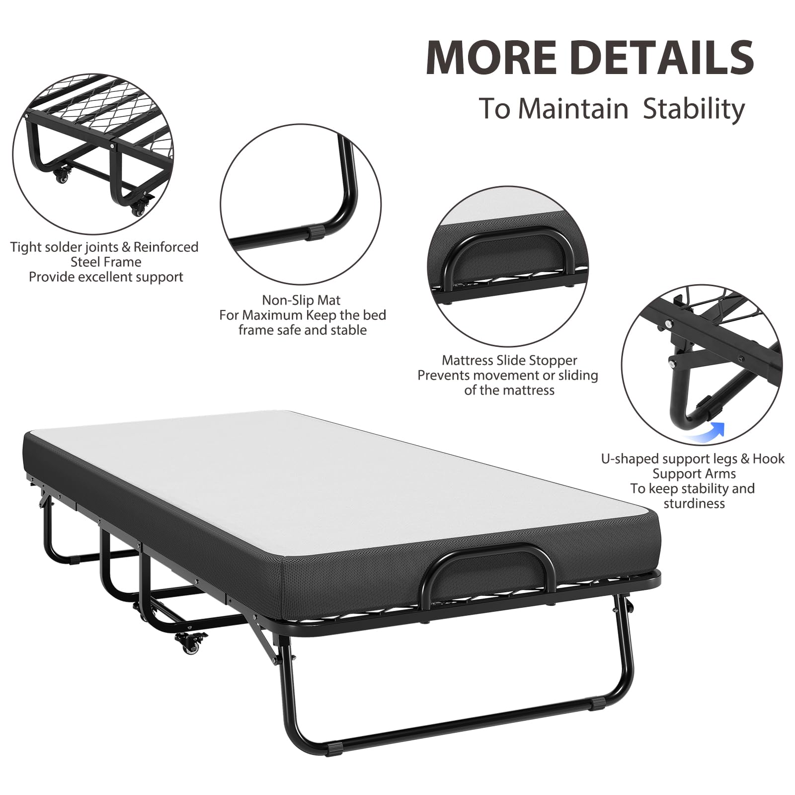 DICTAC Twin Size Folding Bed with 5