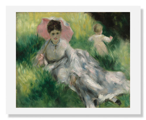 Pierre Renoir Woman with a Parasol and Small Child on a Sunlit Hillside - Impressionist Art Print - Wall Decor for Living Room, Bedroom & Office