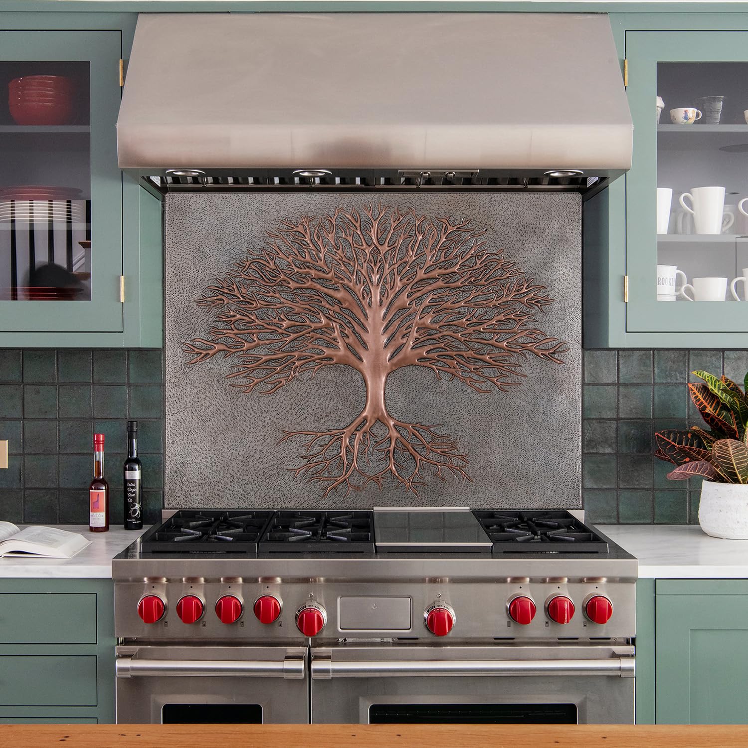 Handmade Customizable Copper Backsplash Panel - Tree of Life with Roots Design for Kitchen Wall Decor | Indoor & Outdoor Use | Gray & Copper Finish | Perfect for Modern Kitchens, Bathrooms, and Outdoor Living Spaces