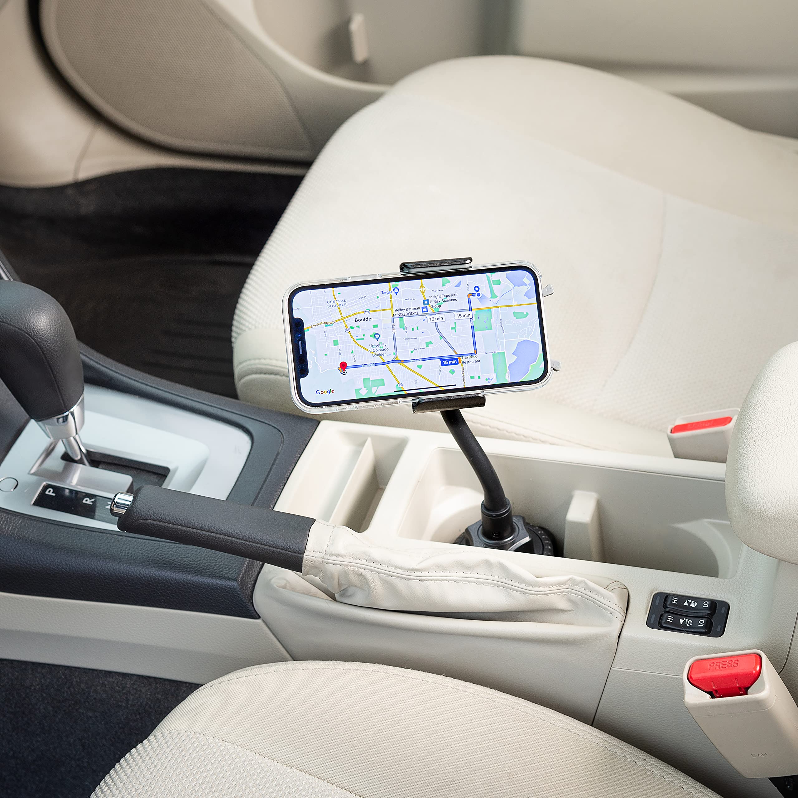 Nite IZE SUCH-01-R8 Universal Cup Holder Phone Mount - Compatible with iPhone, Samsung Galaxy Edge/Fold, Huawei, Google Pixel & Most Smartphones - Secure Car Accessory for Hands-Free Driving (Black) | Perfect for Road Trips, Commuting & GPS Navigation